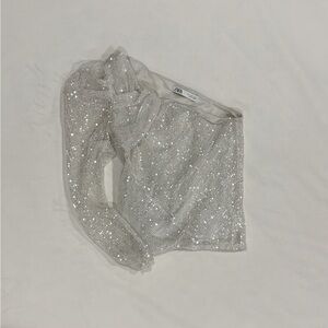 ZARA white sequin one shoulder top